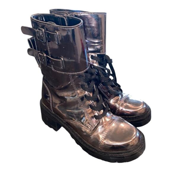 DKNY Womens Bart Metallic Gunmetal Double Buckle Strap Back Pull Tab Boot Size 6 - Picture 3 of 7